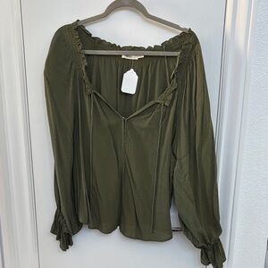 Millibon Dark Green Blouse with Ruffled Details